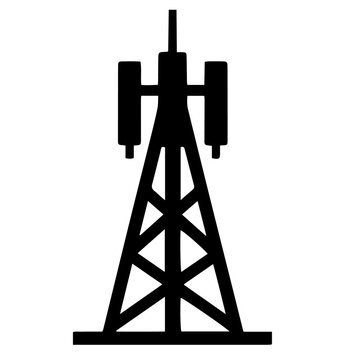 Mobile telecommunications tower icon for cellular signal and wireless connectivity with telecommunication