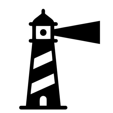 Lighthouse icon representing maritime navigation and safety signaling with lighthouse maritime nautical