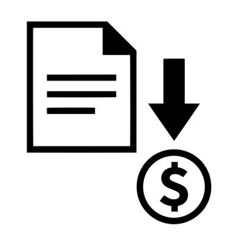 Document file icon with downward arrow and dollar sign symbol document business decrease investment