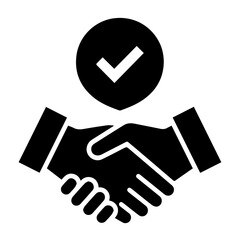 Business handshake icon with a check mark symbol above handshake agreement business contract © Roushon