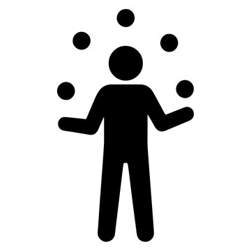 Person juggling multiple items abstract icon with juggling multitasking workload management business