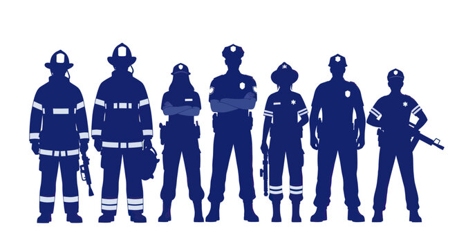 Emergency first responders and service personnel standing together