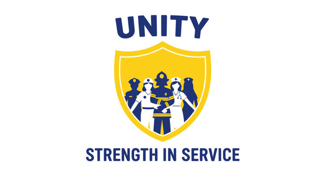 Unity and strength in service emblem with first responder silhouettes