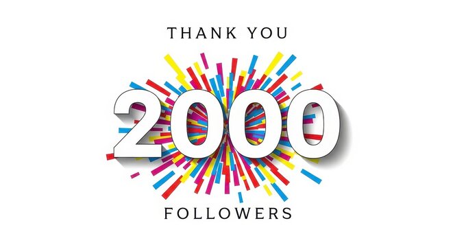 Thank You 2000 Followers Celebration Banner with Colorful Burst Background for Social Media Milestone Achievement