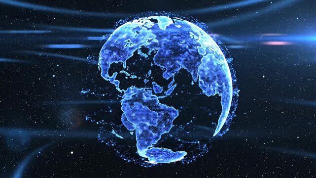Digital glowing globe with world network connections.