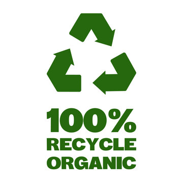 100% Recycle Organic Green Recycling Symbol Badge for Eco Packaging and Sustainable Branding