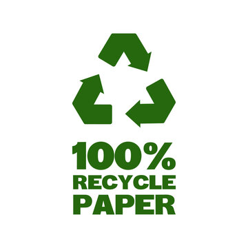 100% Recycled Paper Green Recycling Symbol Badge for Eco Packaging and Sustainable Branding