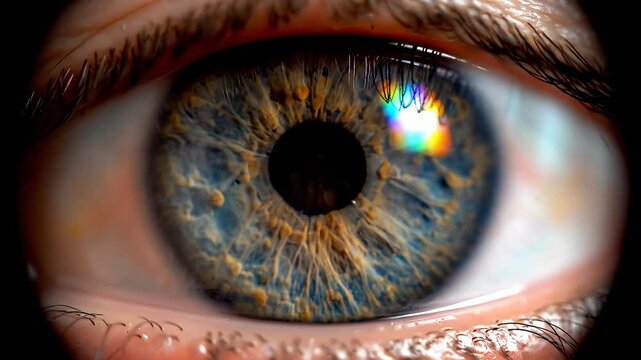 Extreme macro close-up of a human blue iris.
