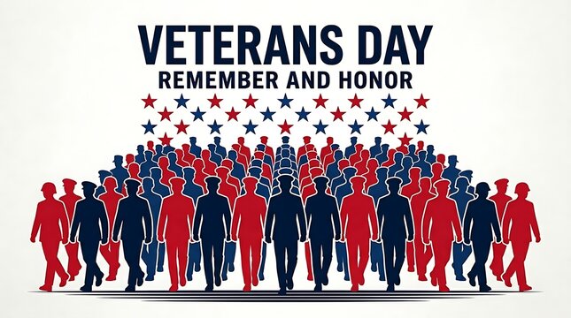 Veterans day tribute illustration with soldiers marching remember and honor theme graphic