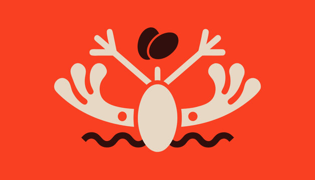 Minimalist moose icon, beige and brown, on orange background, vector illustration