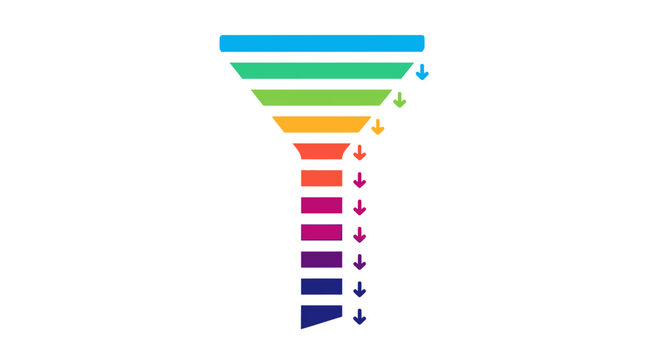 Colorful marketing funnel vector illustration showing business conversion process stages daily