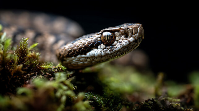 viper snake lurking on moss