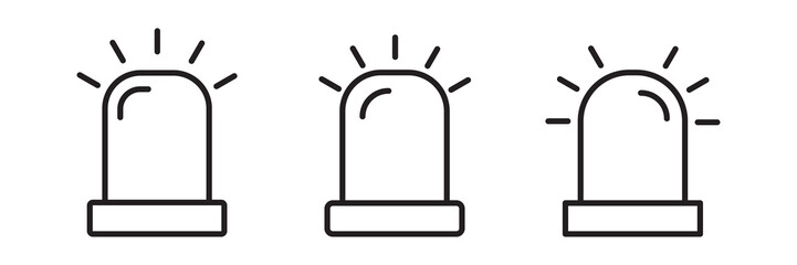 Siren and emergency light icons, warning signals, flashing alarm, police car, fire truck, ambulance, rescue light, alert device, safety symbols, vector illustrations for websites, apps, and safety. © Ankita