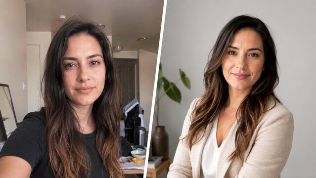 Flat social profile and confident creator portrait