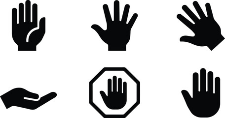 Fototapeta premium Black silhouette icons of hands in various gestures and positions vector illustration