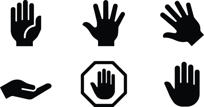 Black silhouette icons of hands in various gestures and positions vector illustration