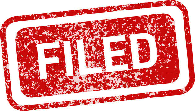 Filed stamp graphic red rubber seal with stars for document approval and record keeping