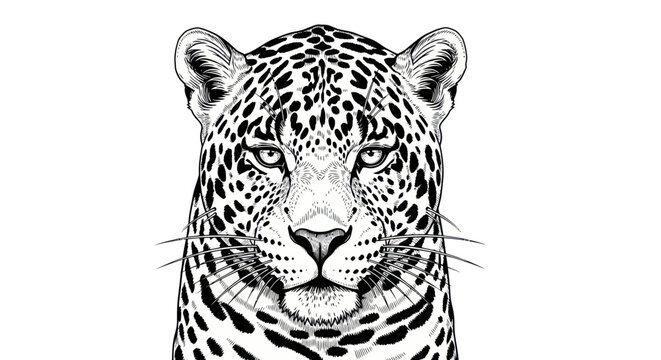 Leopard head with detailed black and white spots and intense gaze