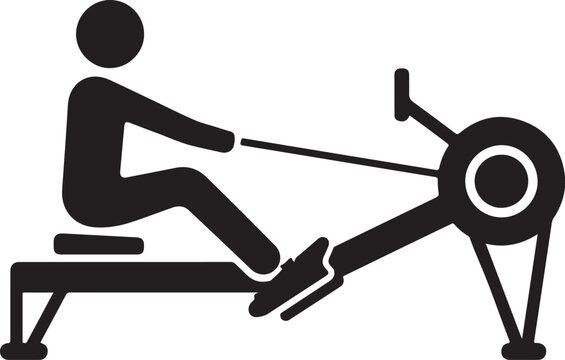 Rowing machine pictogram silhouette of person exercising on fitness equipment simple vector illustration for sports and health concepts