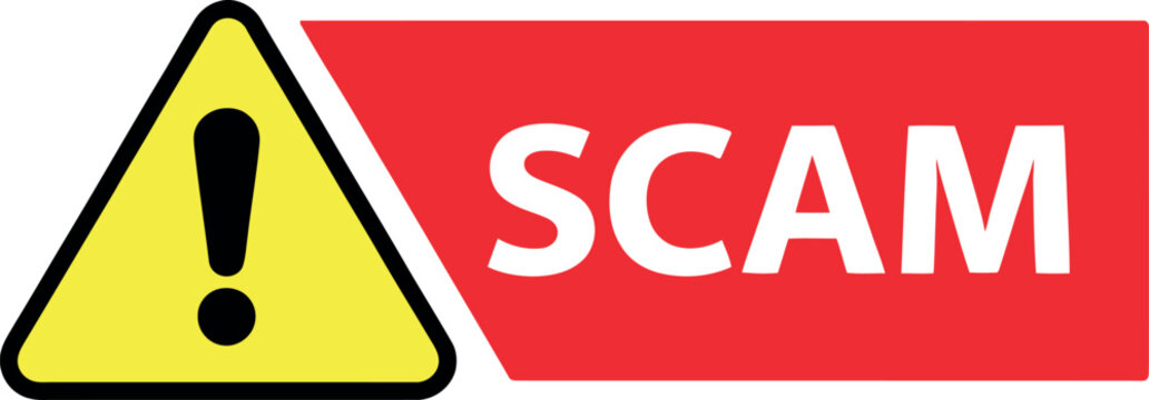 Warning scam alert triangle icon with red background