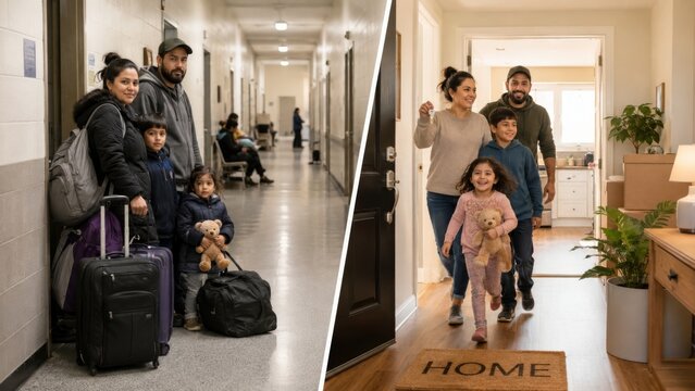 Shelter corridor and joyful new home entry