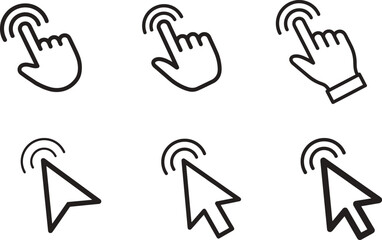 Fototapeta premium Cursor icons showing hand and arrow pointers with click animation vector illustration