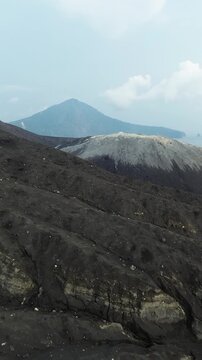 Aerial Close Up Of Anak Krakatau Active Volcanic Crater Cone