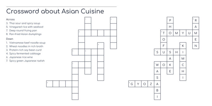 Crossword puzzle featuring Asian cuisine terms and clues  