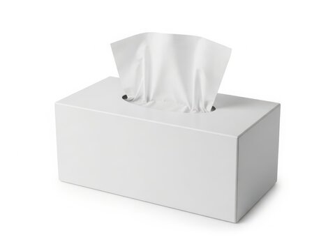 A white tissue box with three tissues partially pulled out of it.
