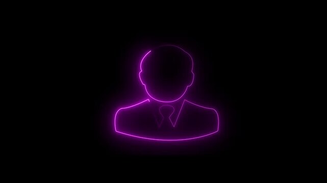 "Glowing neon man icon animation on black background. Smooth neon glow effect."