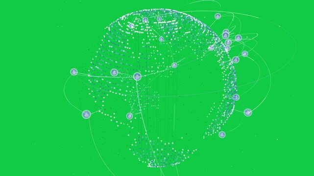 Data globe emerging rotating forming nodes pulsing links showing network on transparent background