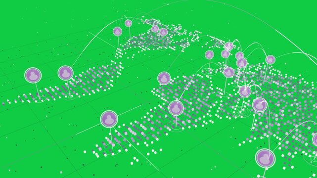 On marker rise purple 3D grid linking arcs tiles glowing camera rising showing network transparent