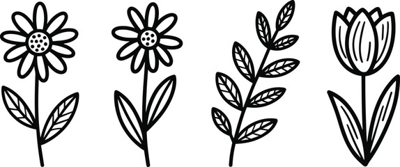 Obraz premium Set of simple hand drawn floral elements isolated vector illustration