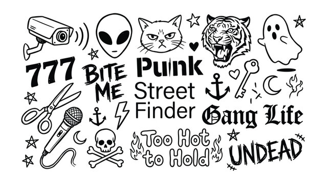 Black and white tattoo designs with punk symbols