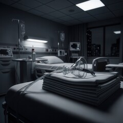 Fototapeta premium A Sterile Hospital Room Prepared For A Patient With A Breathing Mask Ready Anesthesia