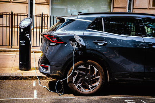 Kia Sportage EV, Electric Vehicle Supply Equipment, EVSE, Car Plugged Into TotalEnergies Charging Station, London, England, UK &ndash; June 2026
