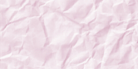 Fototapeta premium Wrinkled paper texture pattern with pink halftone. Dot gradient effect vector background. Trendy overlay print.