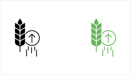 Clean outline icon  set. showing a wheat stalk with an upward arrow representing agricultural growth, productivity, sustainability, and farming development. © Muhammad
