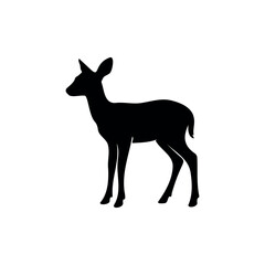 Fototapeta premium Young deer fawn standing silhouette icon vector illustration. 