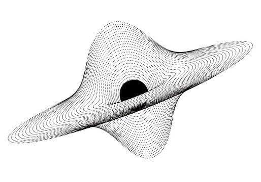 Abstract stippled illustration of a black hole with an accretion disk