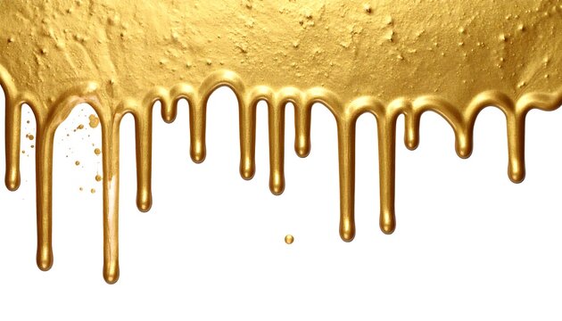 A golden liquid with a metallic sheen drips down from the top of the image