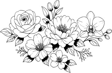 Obraz premium Beautiful hand drawn floral bouquet vector illustration isolated on white background.