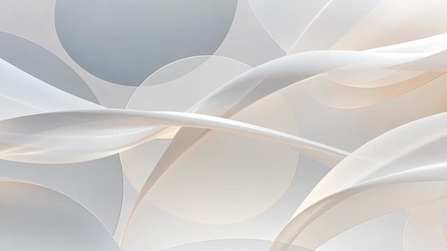 Abstract soft translucent curves and circles in minimal style on a light background, concept of fluidity and calmness