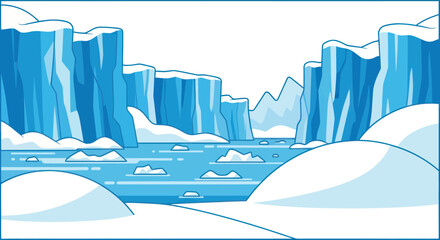 Frozen arctic landscape with massive blue glaciers and icebergs © Yumna