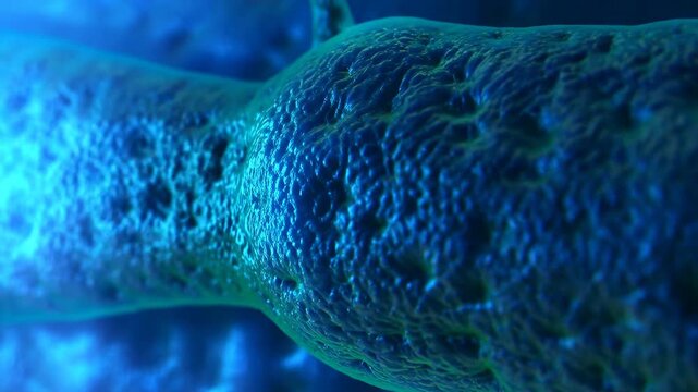 Blue textured organic form. Close-up of a large textured organic shape crossing the center