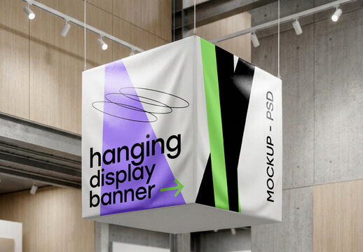 Hanging Cube Display Banner Mockup