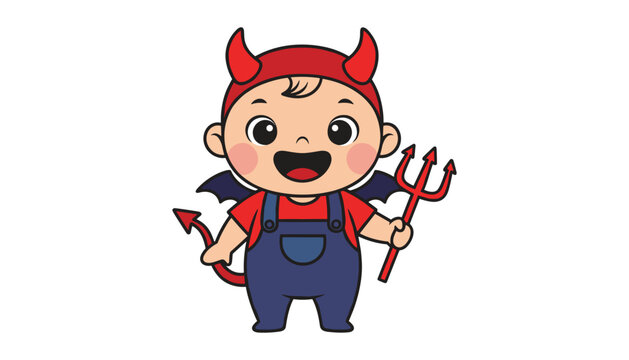 Cute cartoon baby boy dressed as a little red devil with halloween, character