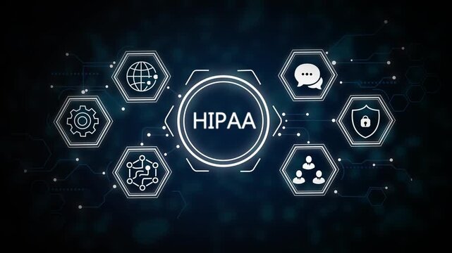 HIPAA Compliance and Healthcare Data Security Concept. 3d Motion graphics of technology icon interface