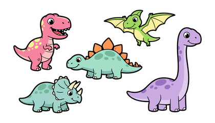 Set of colorful cartoon dinosaurs for kids with dinosaur prehistoric jurassic © MorsidaStock