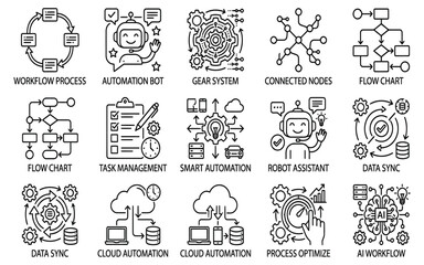 Obraz premium Workflow Automation and Business Process Thin Line Icons Set